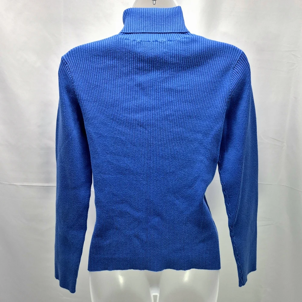 Jones New York Signature Blue Ribbed Shawl Cowl Neck Sweater Woman's Large - Picture 3 of 10